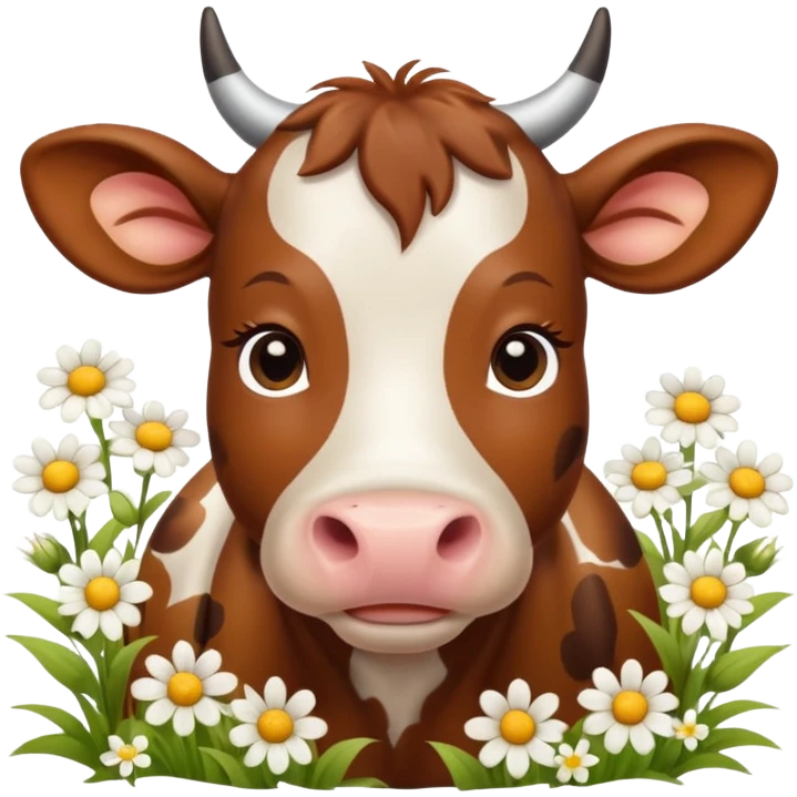 A cute brown cow with flowers  emoji