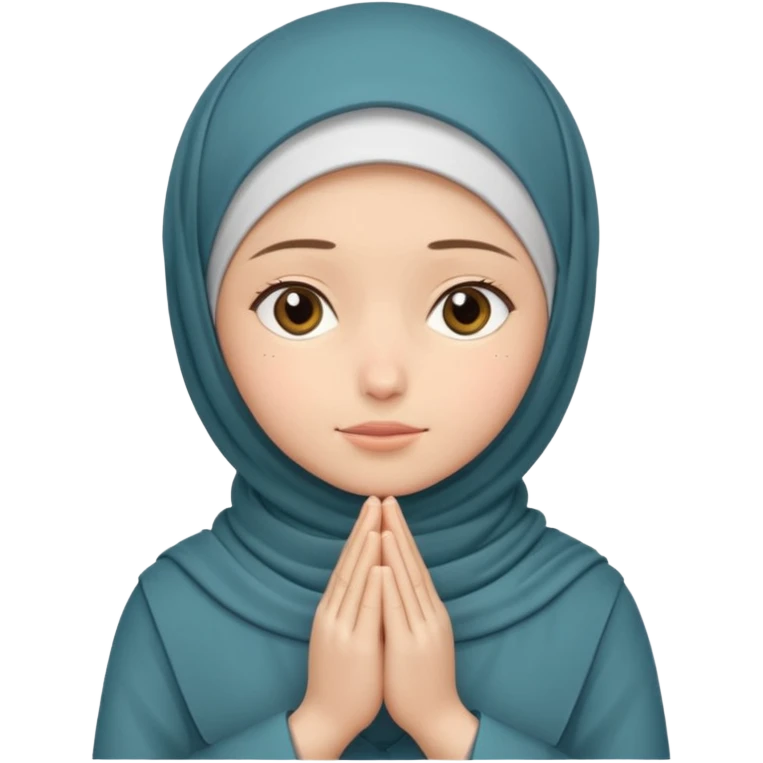girl in a hijab is praying in the back of a prayer room. emoji