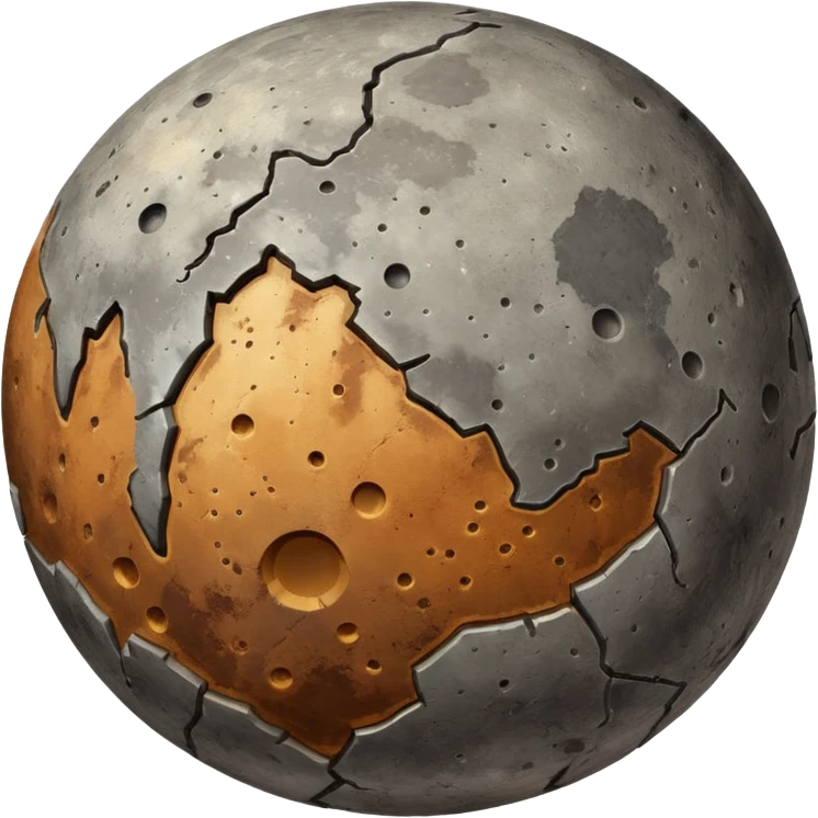 Mercury planet emoji, round, gray and brown, with many pitted marks and rough, uneven patches, cratered look emoji