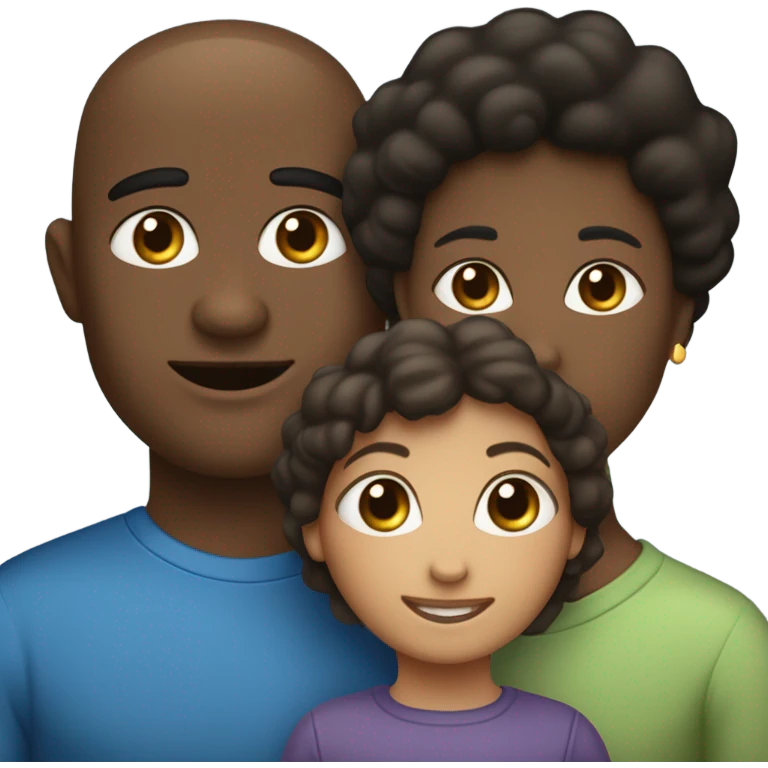 familia adoptiva mama de pelo negro ojos negros y papa de pelo negro ojos negros y niño blanco y de pelo rubio ojos azules emoji