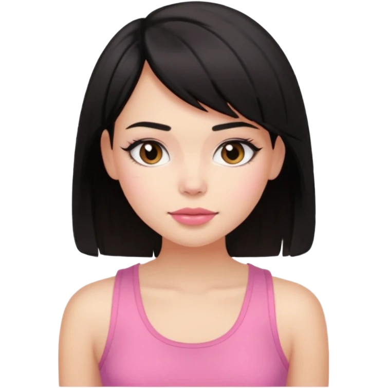 chica morena clara, corte de cabello negro y medio, con una blusa de tirantes simple, rosa y coquette emoji