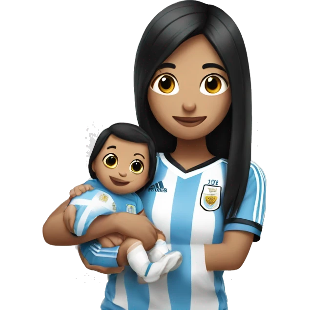 Girl with long black hair wearing Argentina jersey holding a baby  emoji