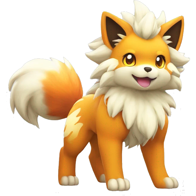 Colorful Shiny Kawaii Cute Arcanine—Vulpix-Fakémon-Pokémon full body emoji