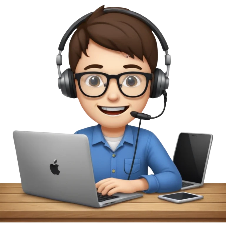 geeky developer with glasses and protruding teeth, laptop on desk emoji