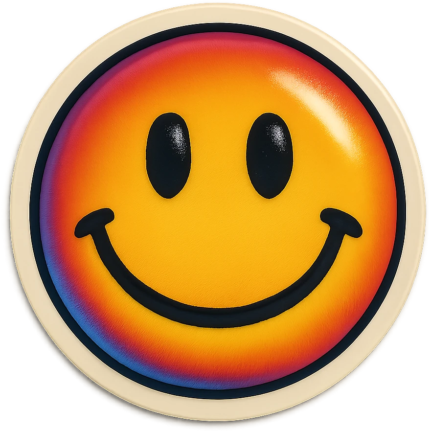 A smile emoji sticker in retro stickers style, with a vintage design and bright colors emoji
