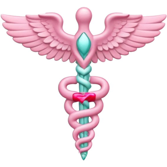Caduceus symbol, soft pastel pink, iOS emoji style, matching the reference, variation 4 emoji