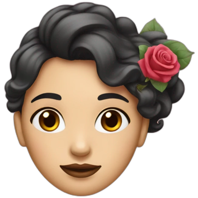 Femme aux cheveux noir avec un sweet rose emoji