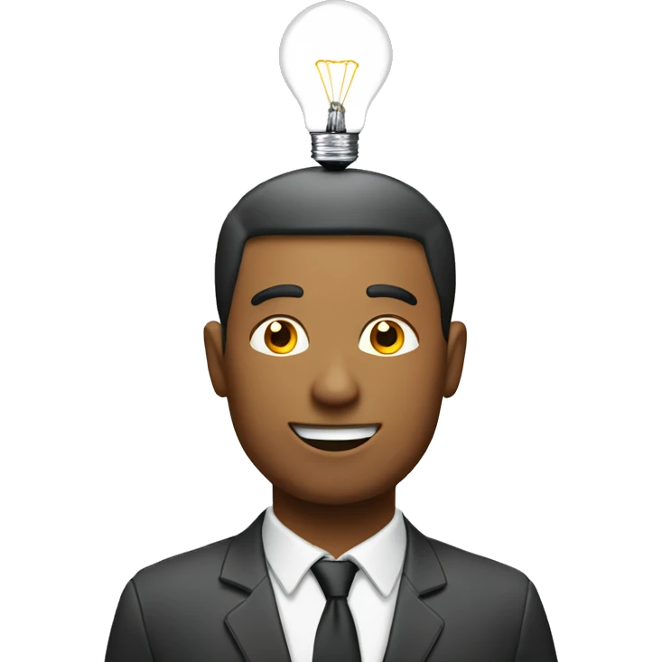 man with laptop and light bulb above head emoji