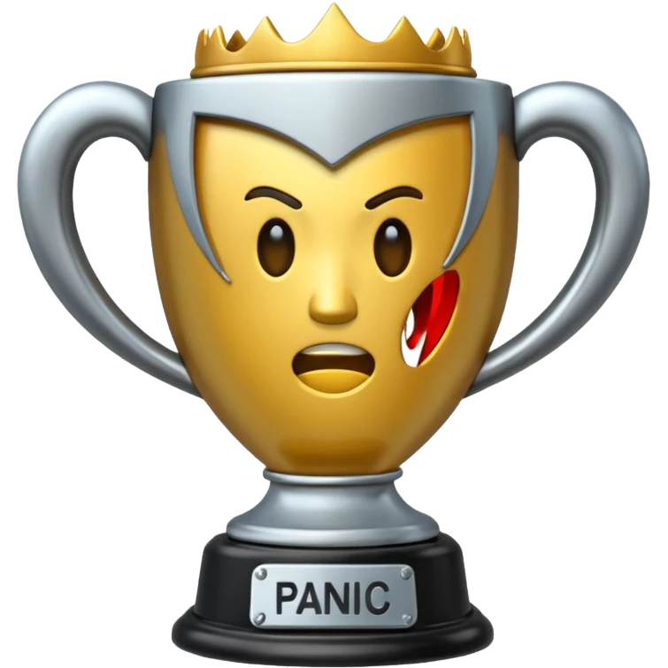 trofeu escrito "PANIC" emoji