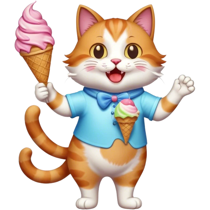 A happy cat dancing with ice cream  emoji