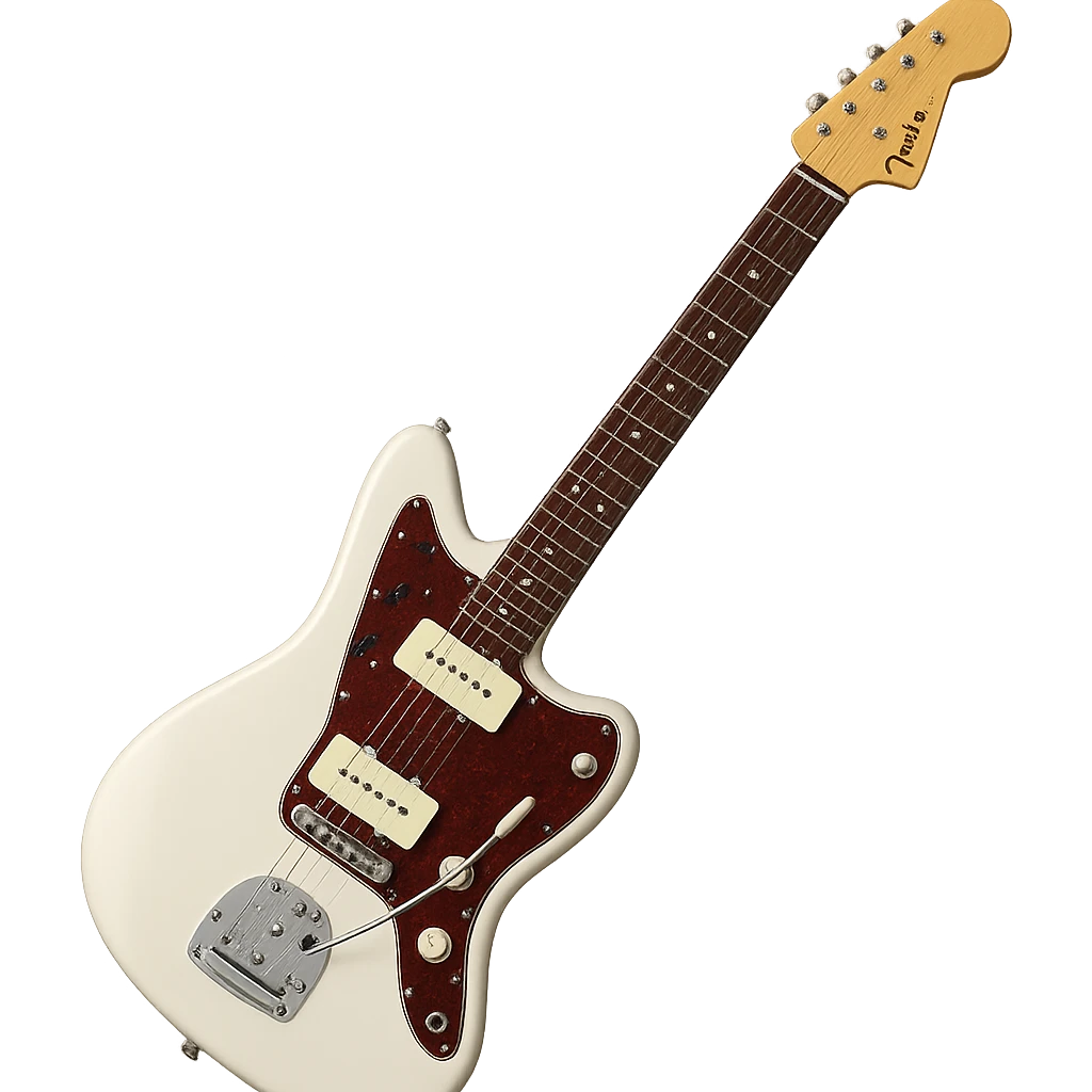 Olympic White Fender Jazzmaster guitar with classic tremolo bar emoji