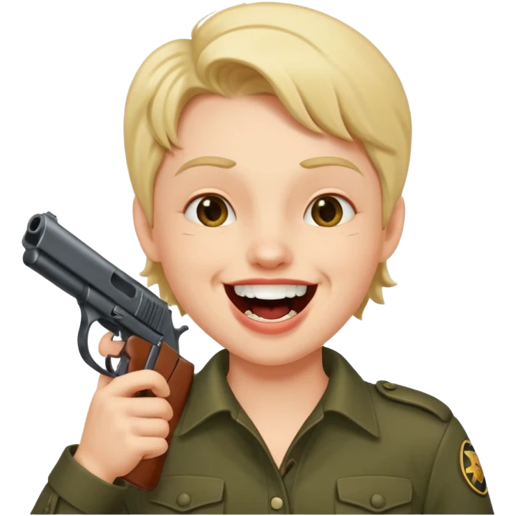 Laughing face with gun pointed into the mount emoji