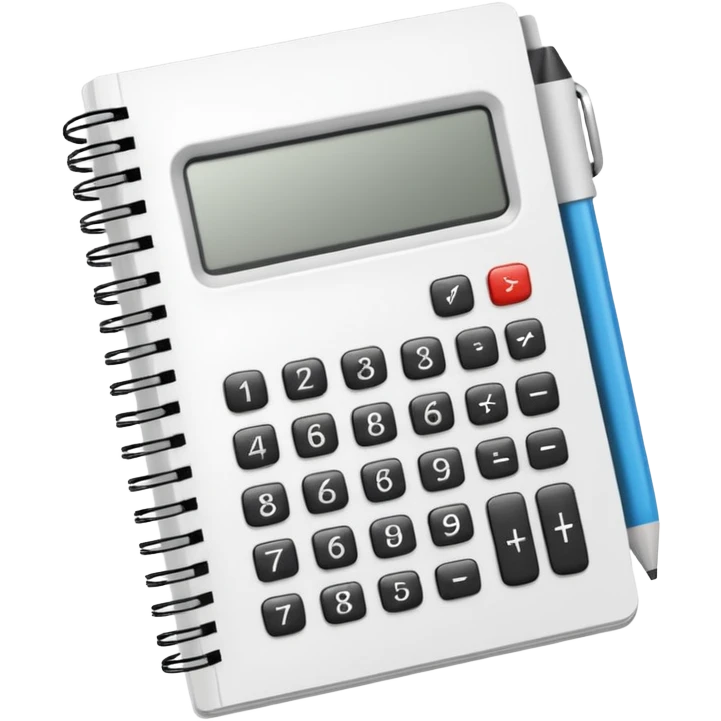open notebook with numbers and a calculator emoji