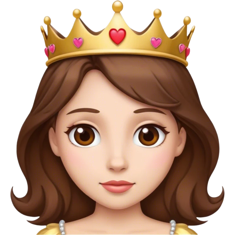 Princess with brown hair, crown and heart emoji