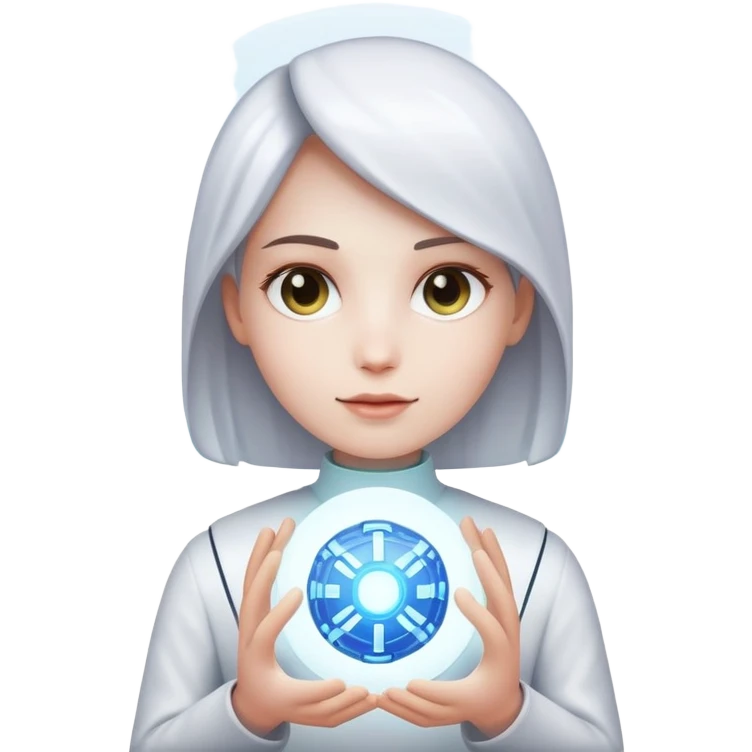 White skin hand holding a glowing AI core emoji