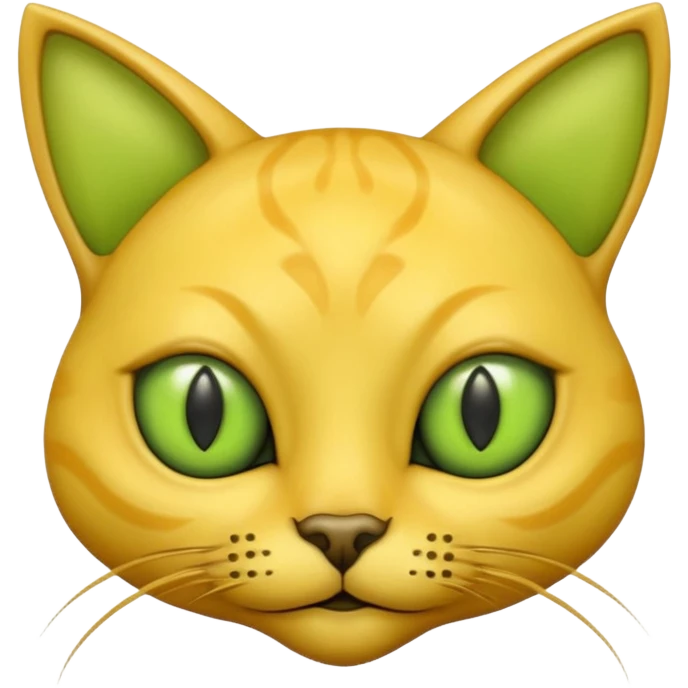furless dark yellow alien cat face with green ailen eyes emoji