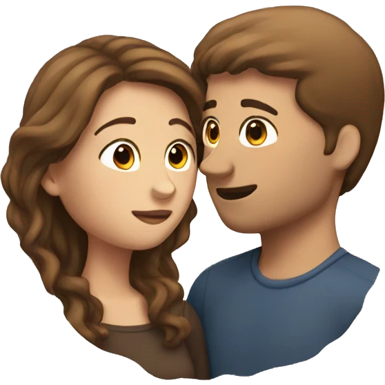 Two white people with brown hair kissing emoji
