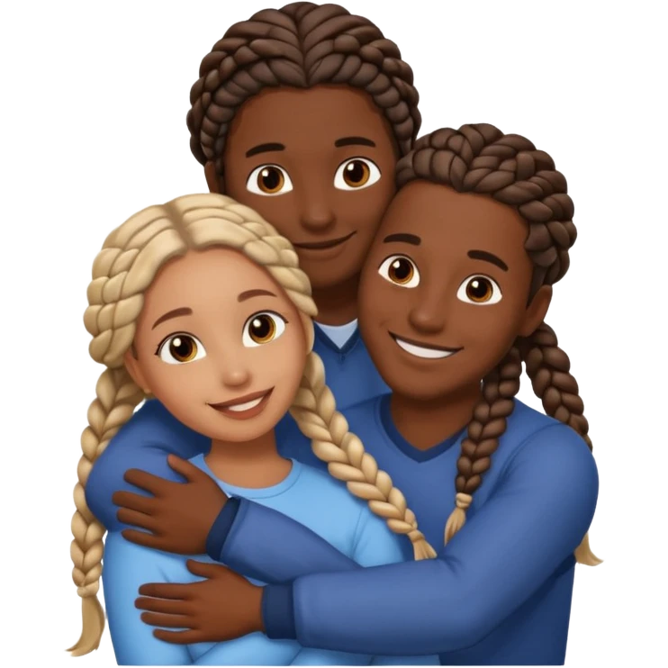 dark skin girlfriend with braids hugs brown skin boyfriend with long hair  emoji