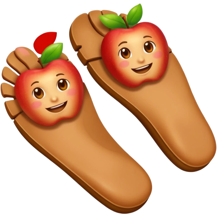 two feet soles, apple emoji style, smiling expression, inspired by reference image emoji