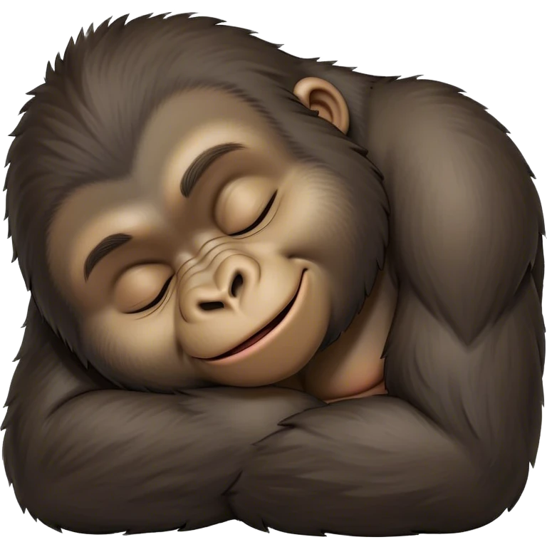 Meme-Worthy cute Sleeping Gorilla Portrait Emoji, Head resting peacefully with a contented smile, showcasing a luxuriant, thick Fur and eyes gently closed in serene slumber, Simplified yet hilariously adorable features, highly detailed, glowing with a soft, drowsy jungle light, high shine, relaxed and utterly lovable, stylized with an air of playful laziness, bright and heartwarming, soft glowing outline, capturing the essence of a sleeping gorilla that feels destined to become the next viral sensation of adorable rest! emoji