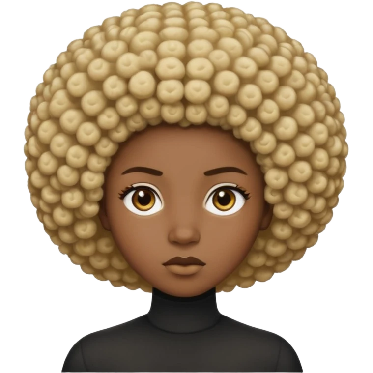 Un regard clair qui tranche avec une peau foncée intense, un afro naturel marqué de mèches blondes, et une expression calme mais affirmée. emoji
