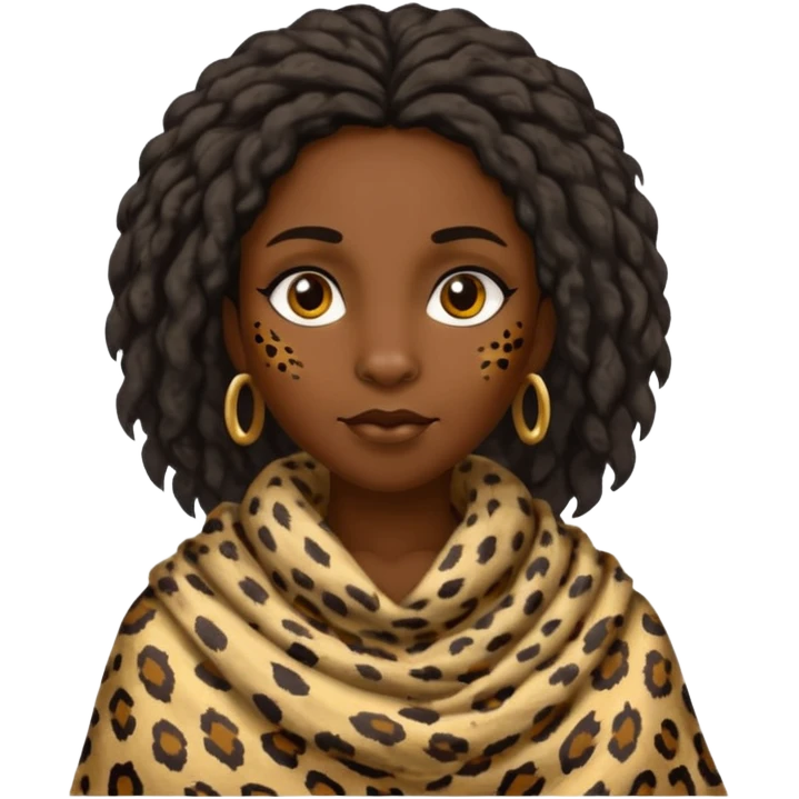 ancient hairy black woman, tattered leopard skin shawl emoji