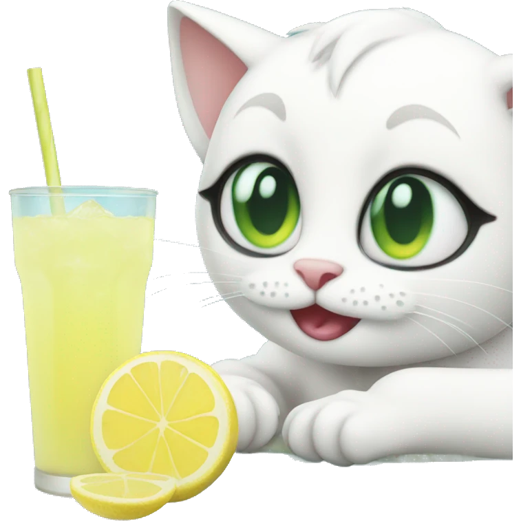 White cat drinking lemonade emoji