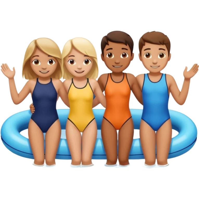 three girls and one boy holdings hands while tubing down a lazy river emoji