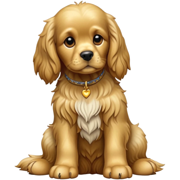 cinematic-[cocker spaniel dog]-realistic-full-body-sitting-emoji,-tail-resting-loosely-beside-its-paws,-head-tilted-dramatically,-scruffy-[solid gold]-fur,-simplified-yet-realistic-focused-features,-highly-detailed,-glowing-with-an-almost-sarcastic-glow emoji