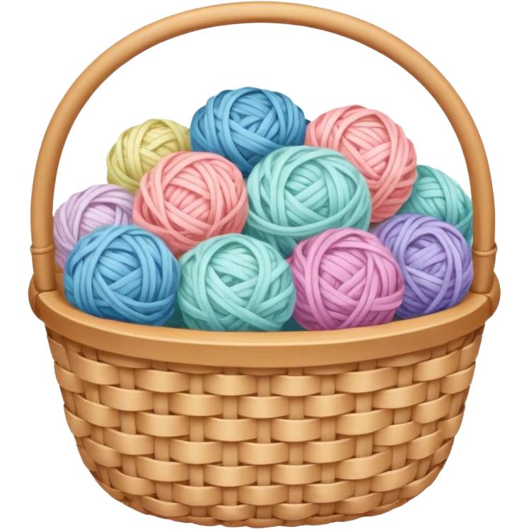 A white basket overflowing with soft pastel yarns emoji
