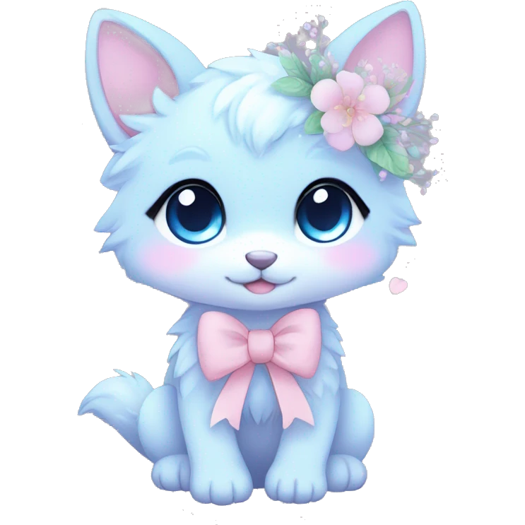Anthro Cute Cool Blushing Pastel Innocent Shy Kawaii gorgeous sparkly ethereal fantasy anime animal creature with blue eyes furry sona with flowers and ribbons beautiful aesthetic emoji