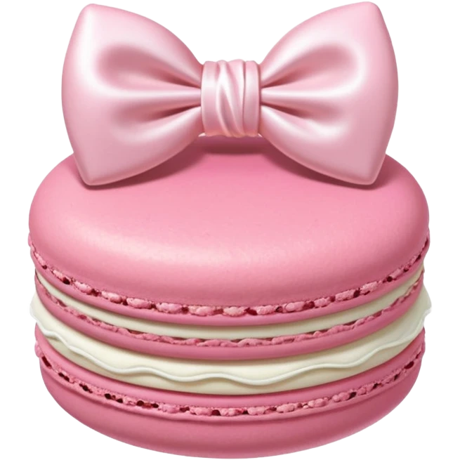 A light pink and white macaron with a light pink bow on top. emoji