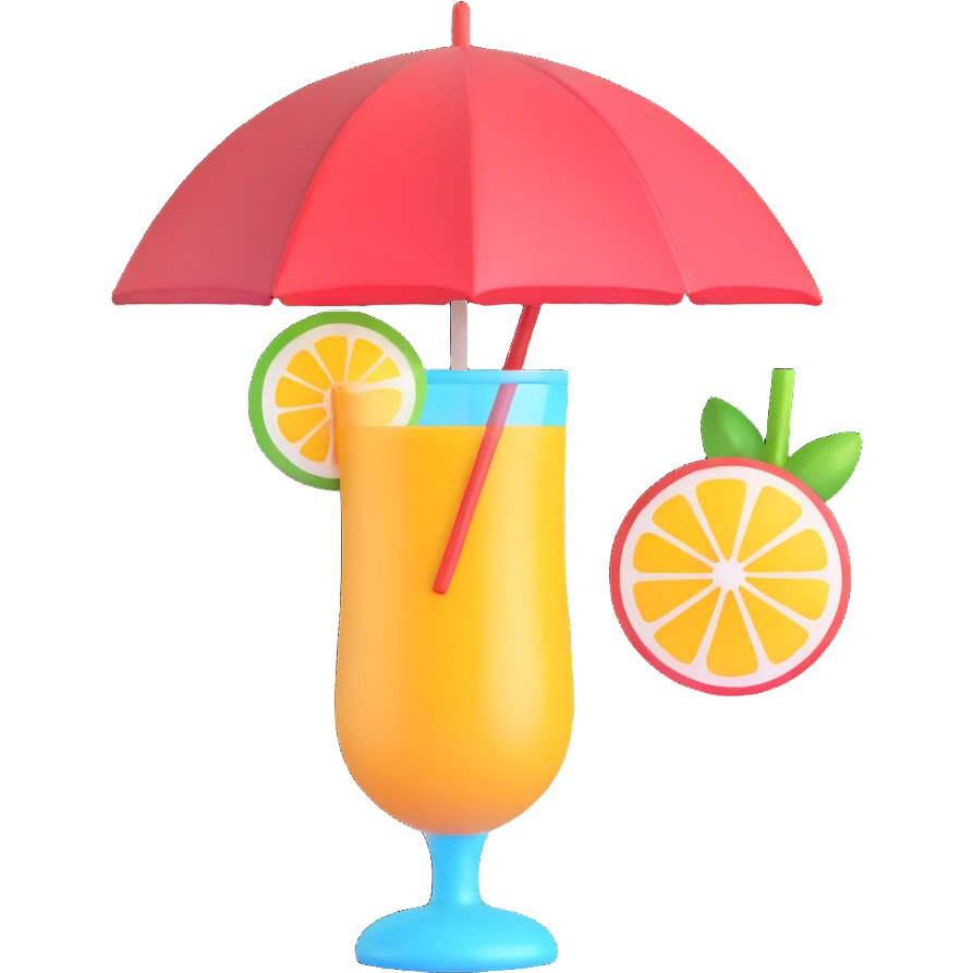 tropical drink with umbrella, vivid colors, 3D emoji style emoji