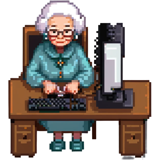 grandma typing on a computer emoji