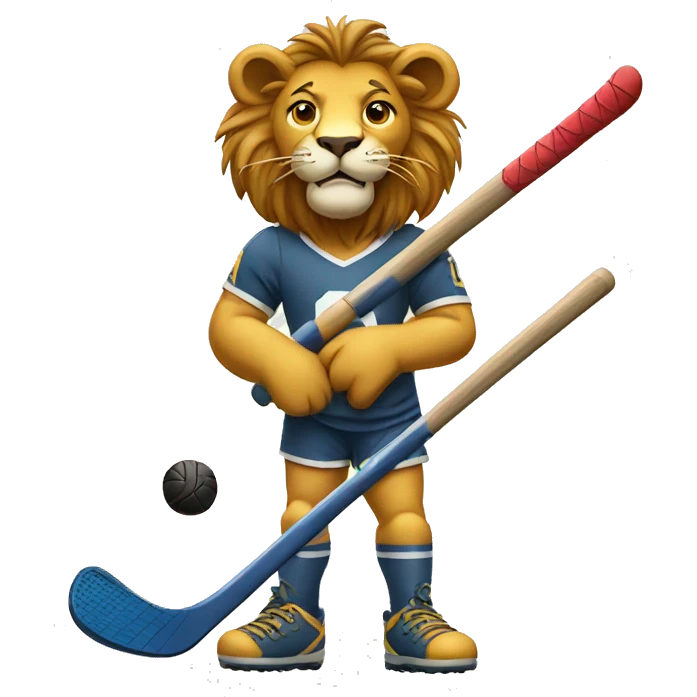 a lion holding a field hockey stick emoji