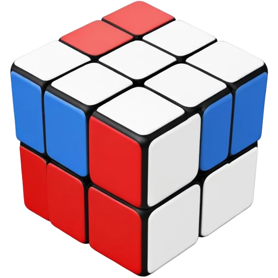 A minimalist 3x3 Rubik's Cube with only blue, red, and white colors, clean iOS emoji style, simple design emoji