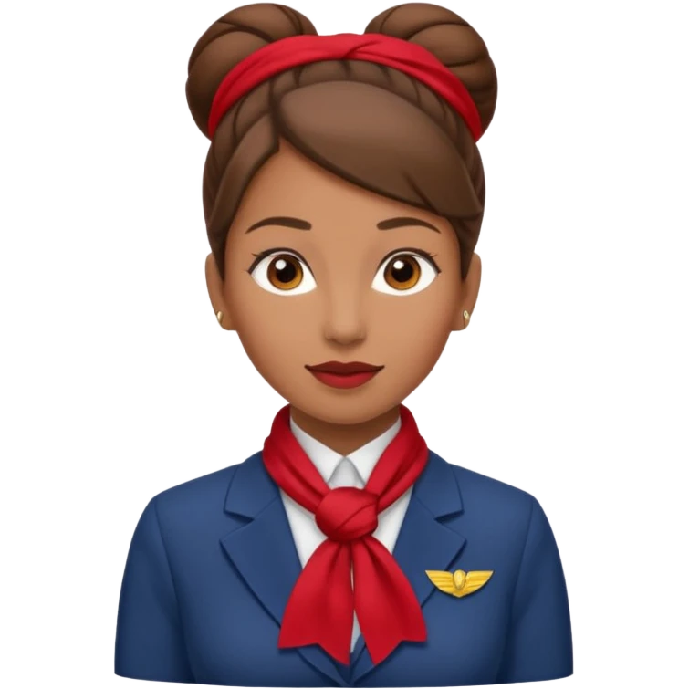  flight attendant, Light Brown skin, brown hair in single bun, neck scarf emoji