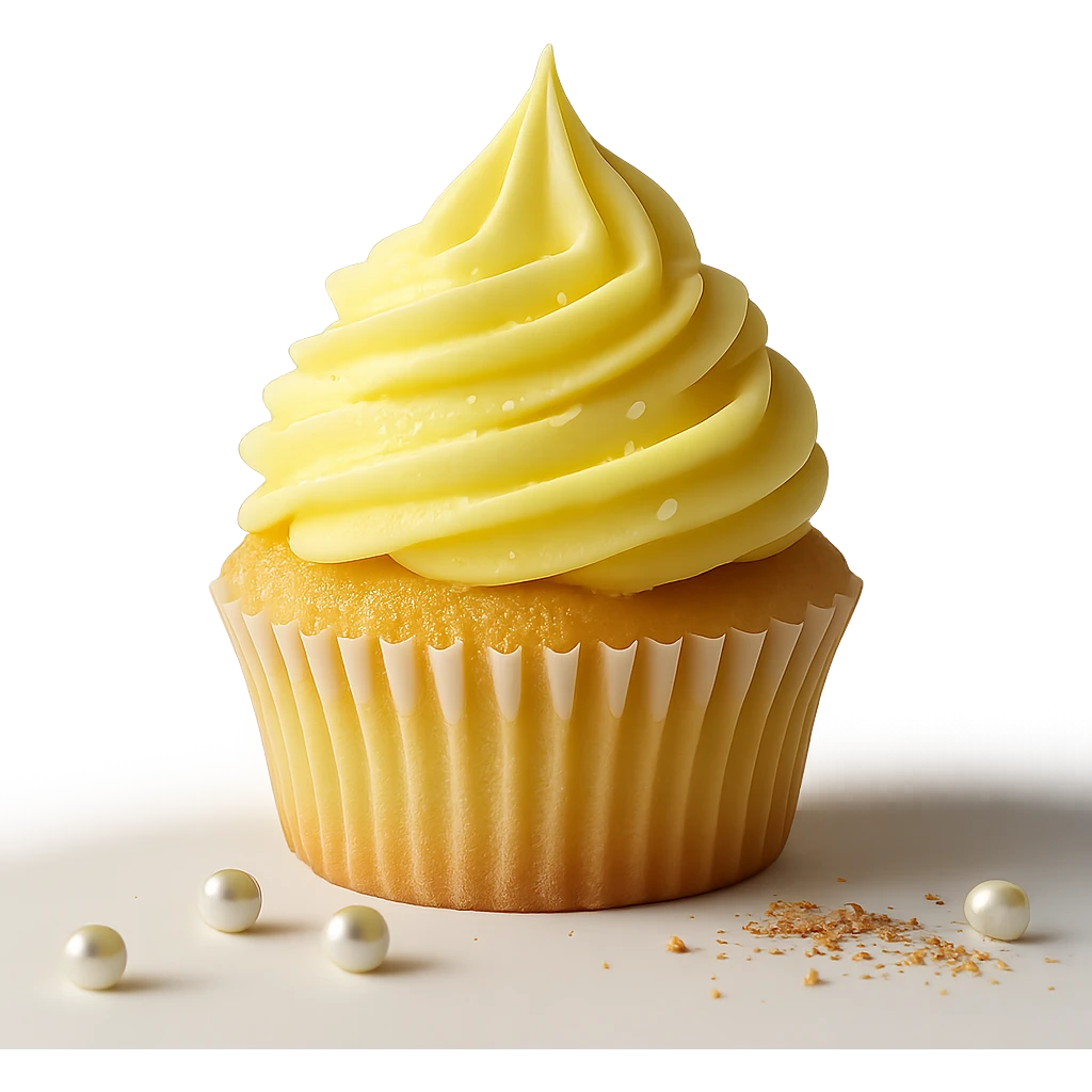 Change the icing to lemon, keep the realistic cupcake and accessories, photorealistic style, transparent background. emoji