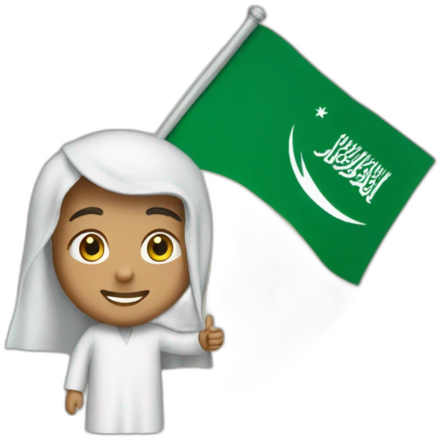 An Arab person waving the Saudi flag on the moon emoji