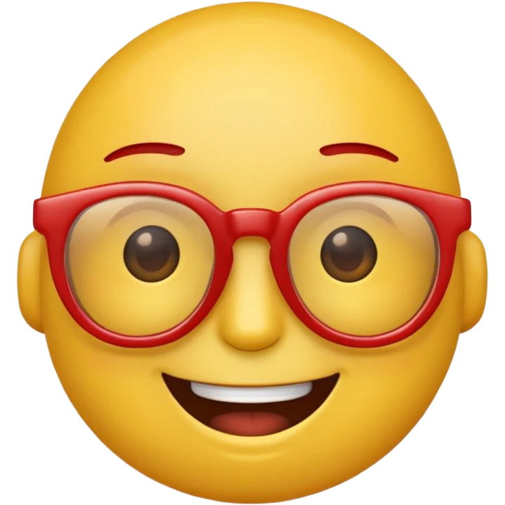 A simple smiling emoji with red frame glasses emoji