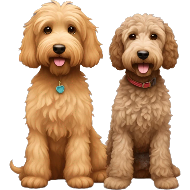 1 tan color labradoodle and 1 brown color labradoodle standing next to each other  emoji