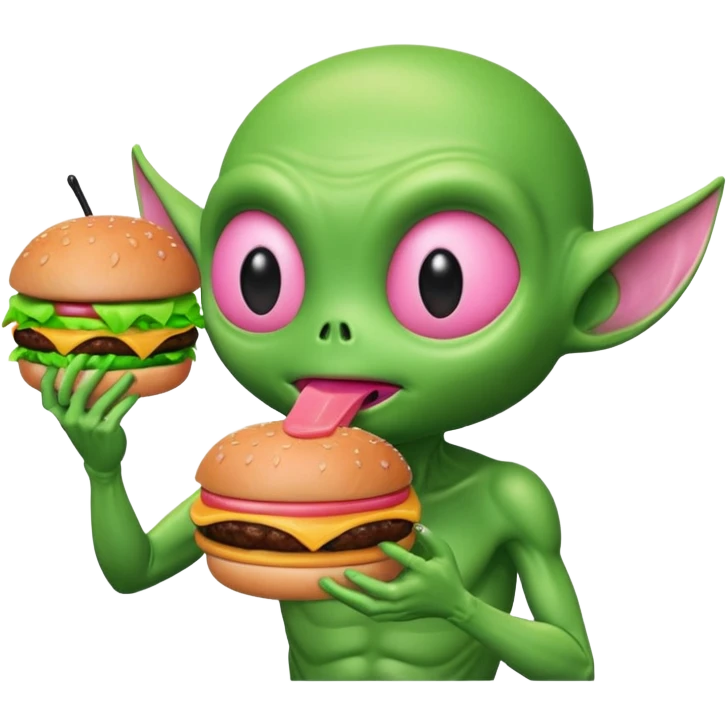 pink alien eating burger emoji