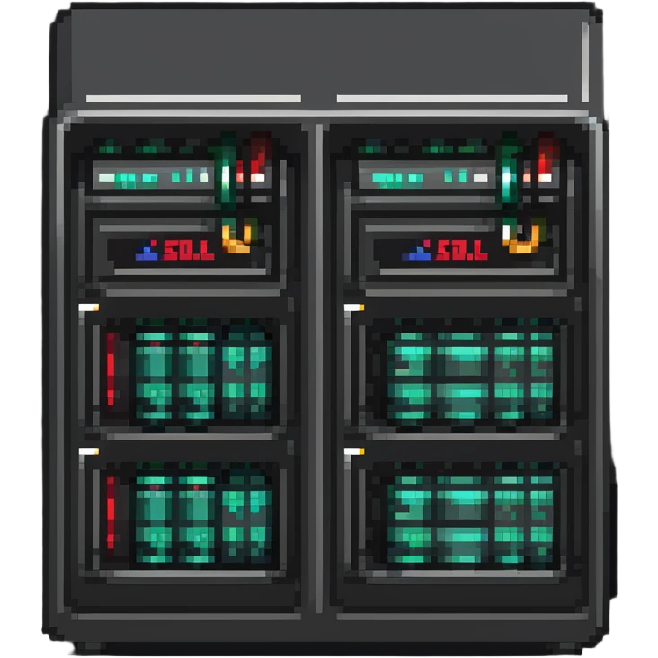 Server rack with database cylinders and SQL text badge emoji