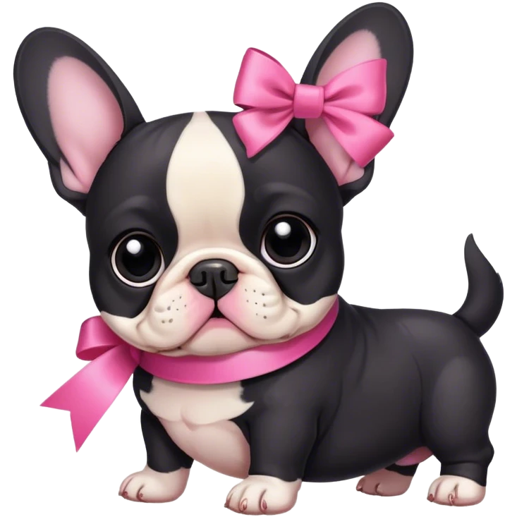 Bulldog francés black with ribown pink emoji