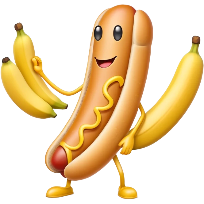 Hotdog with arms holding a banana emoji