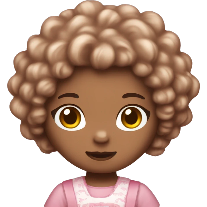 Hello kitty with brown curly hair and light pink clothes emoji