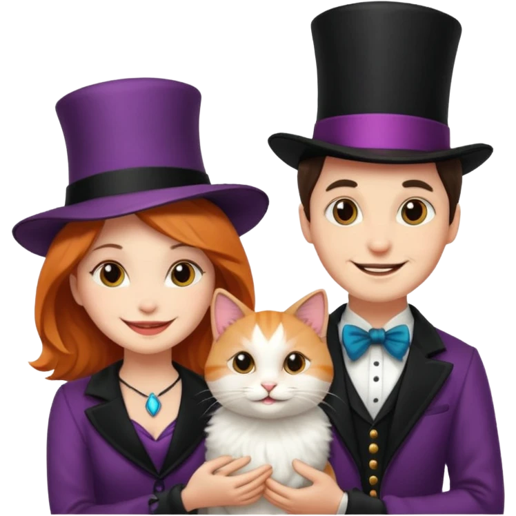 magician couple and their pet cat emoji