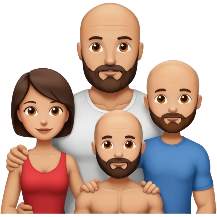 Muscular Bald man with a beard in love with his hot brunette wife and 3 sons emoji