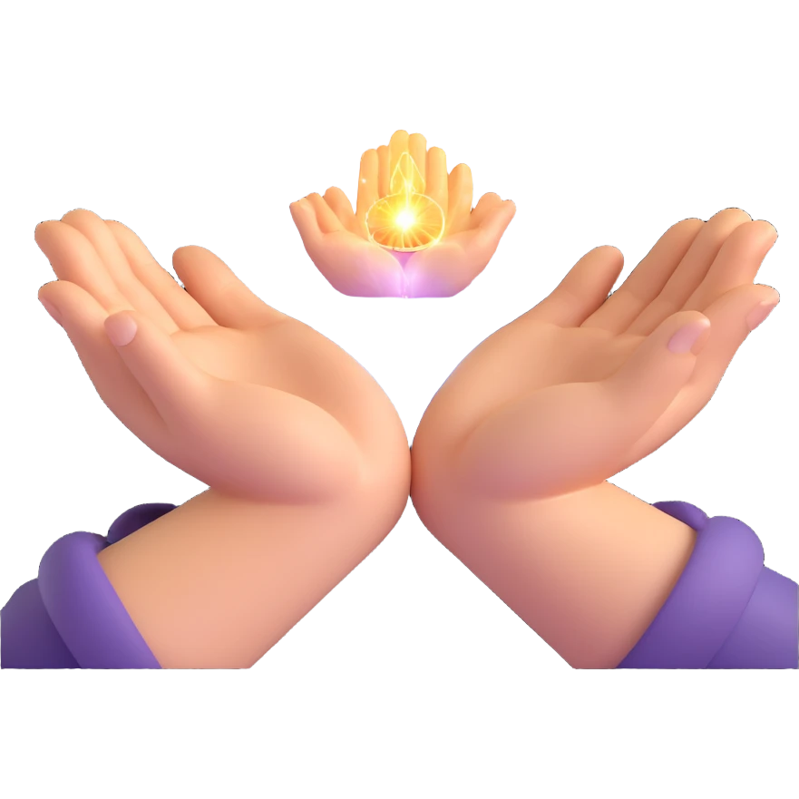 hands in meditation gesture with sparkles of energy emoji