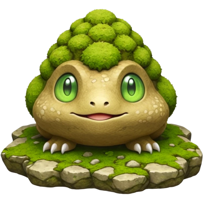 Sandy Earth-tinted Warm Stone-Crusted Mossy Pokémon-Fakémon-Digimon-Creature, (full body) emoji